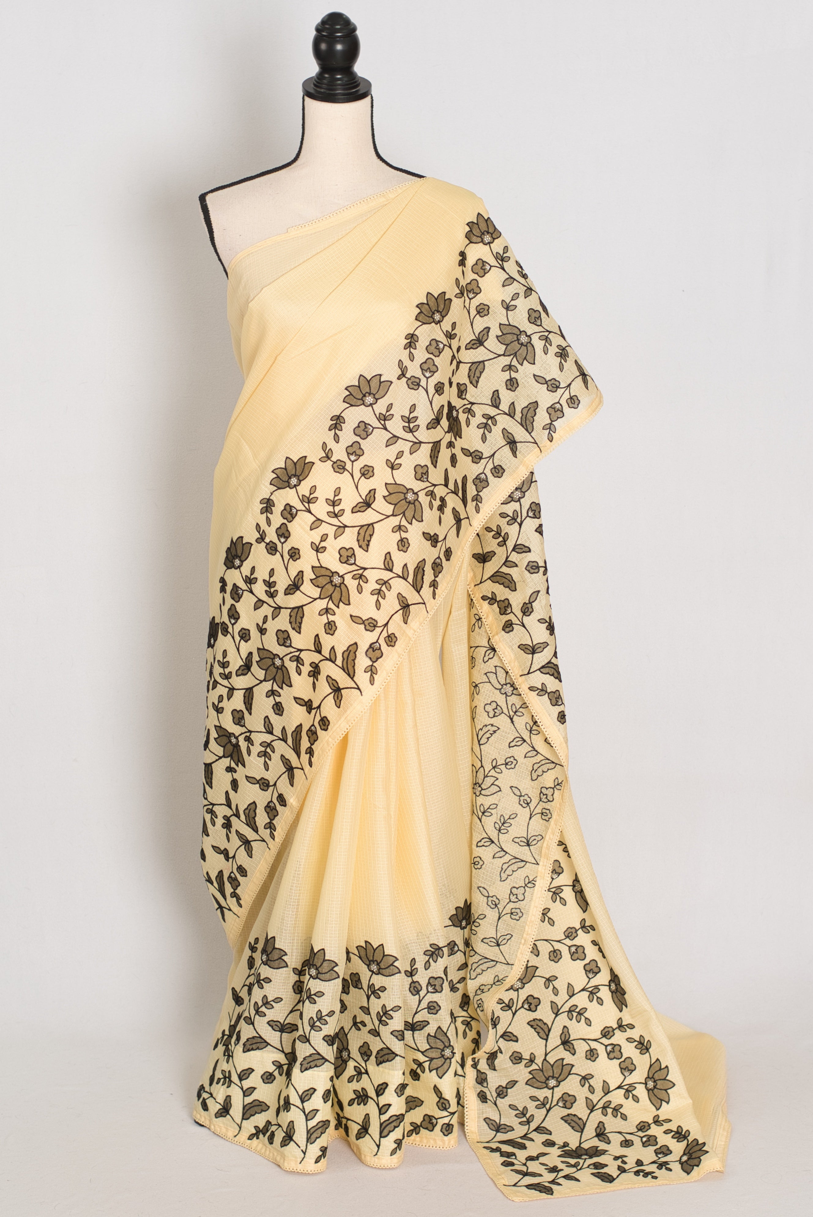 Ritaja | Yellow & Black Semi Kota Silk Saree | Budget Saree