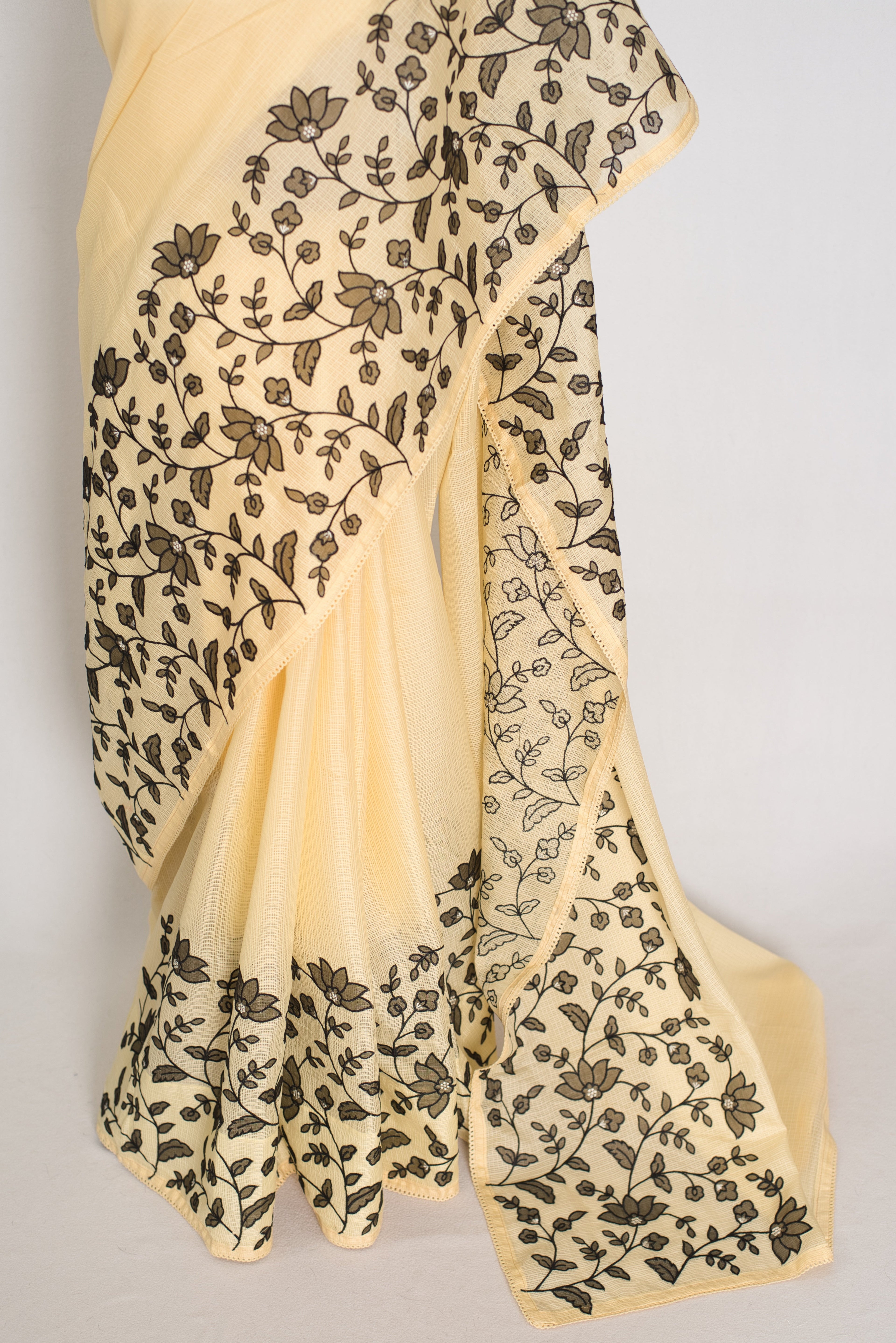Ritaja | Yellow & Black Semi Kota Silk Saree | Budget Saree