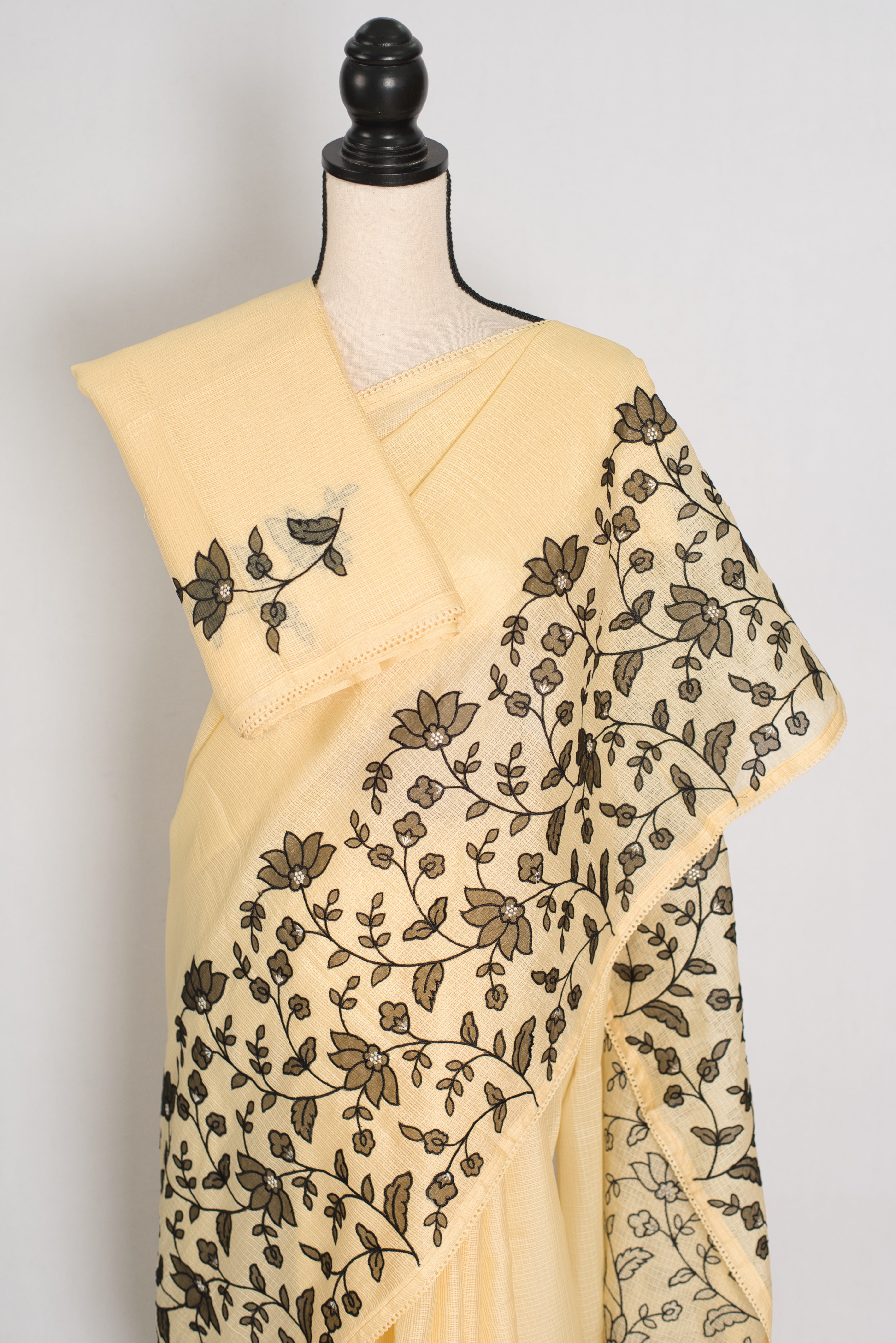 Ritaja | Yellow & Black Semi Kota Silk Saree | Budget Saree